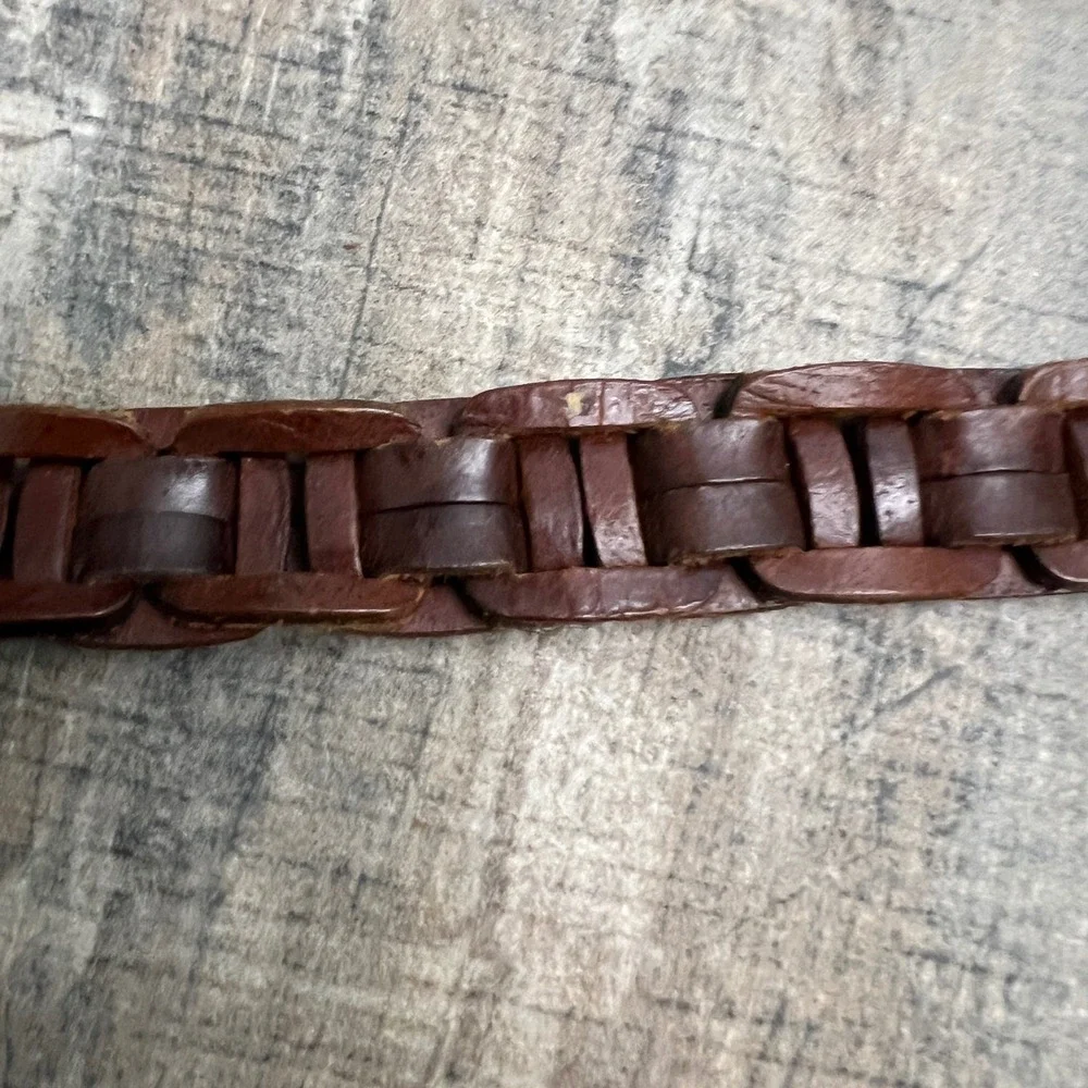 Woven Brown Genuine Leather‎ Belt with Brass Buckle Size S 36 Inch Made in India